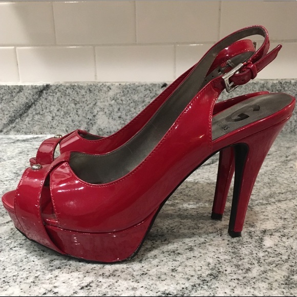 G by Guess Red Peep Toe Pumps - size 9.5 - Picture 1 of 5